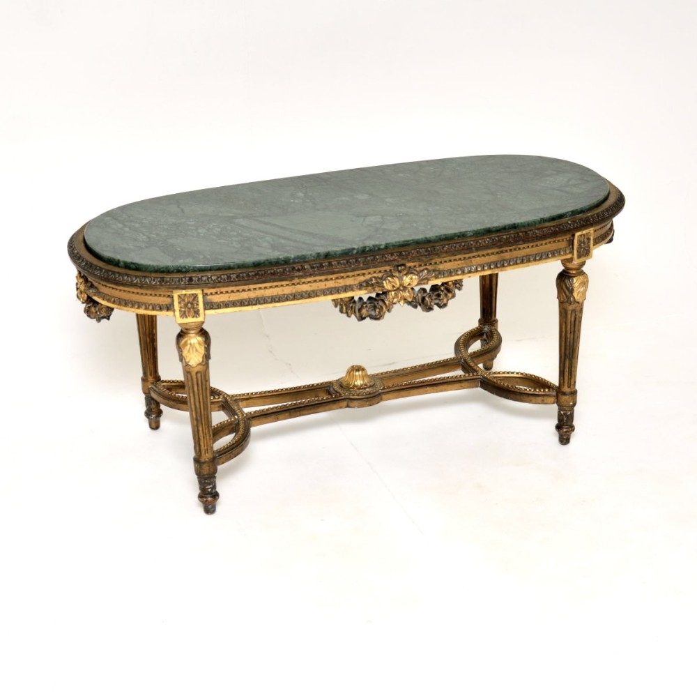 Antique French Gilt Wood Marble Top Coffee Table
