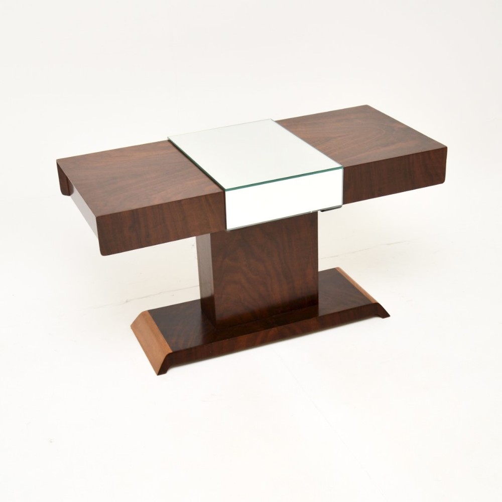 Art Deco Figured Walnut Mirrored Coffee Table
