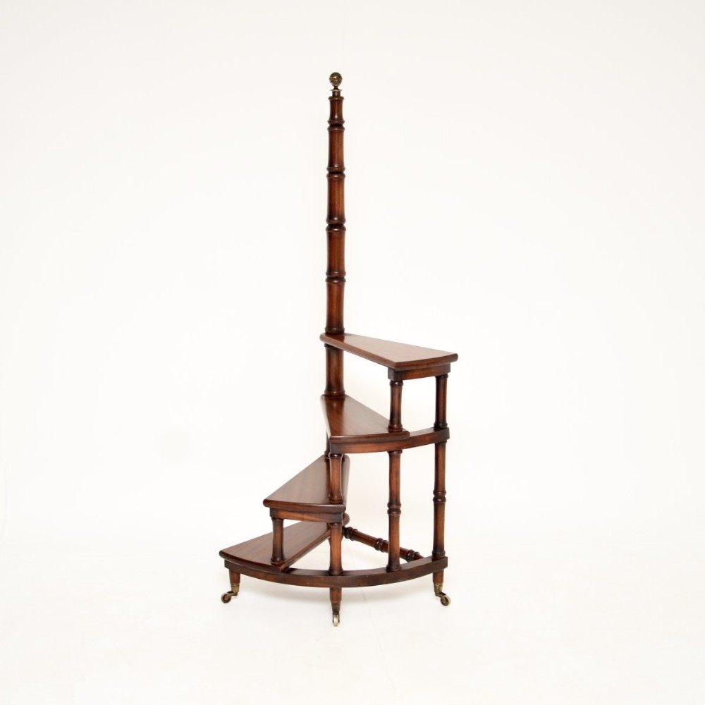 Antique Georgian Style Mahogany Library Steps
