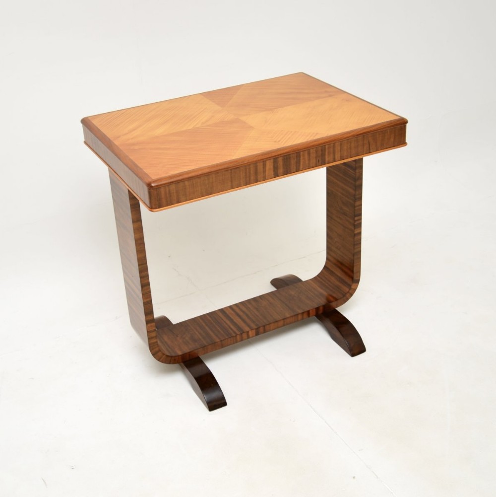 Art Deco Satin Birch and Walnut Occasional Side Table
