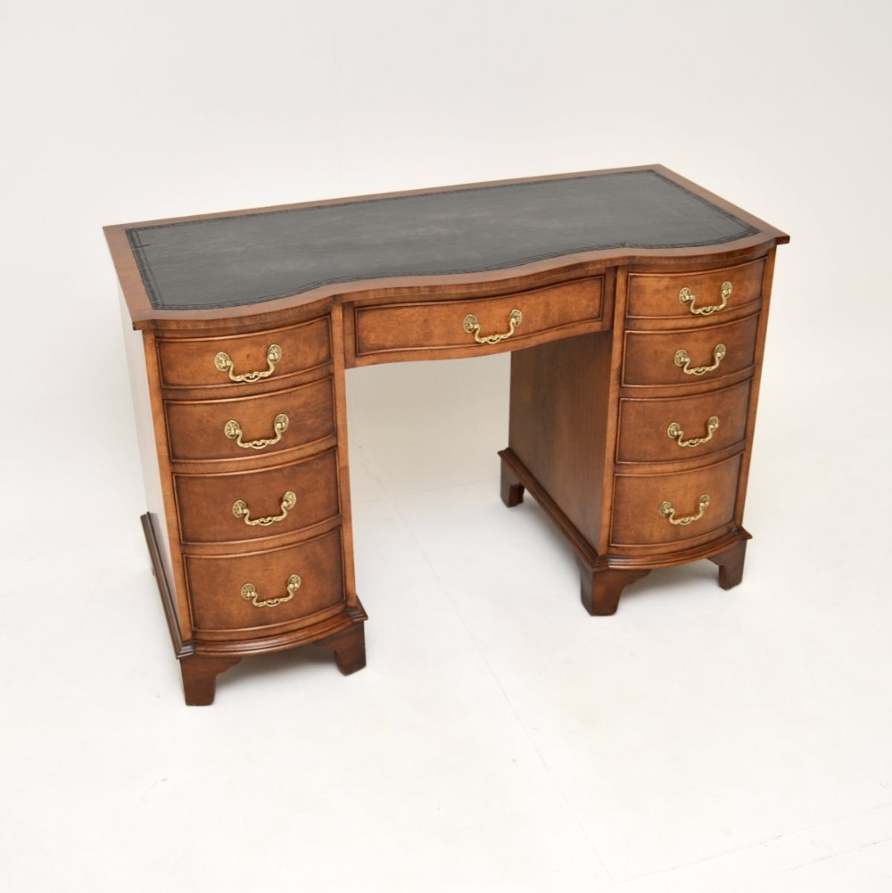 Antique Burr Walnut Leather Top Pedestal Desk
