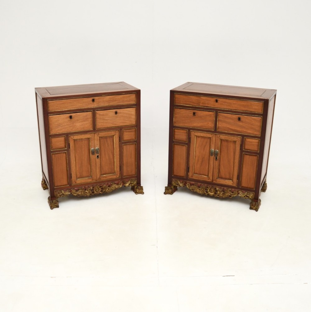 Pair of Antique Chinese Hardwood Bedside / Side Cabinets
