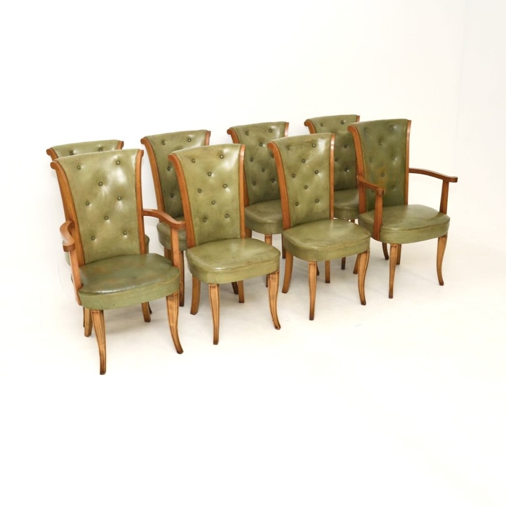 Set of Eight Art Deco Leather and Walnut Dining Chairs by Hille
