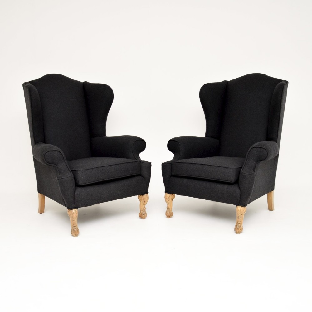 Pair of Antique Wing Back Armchairs by Hille
