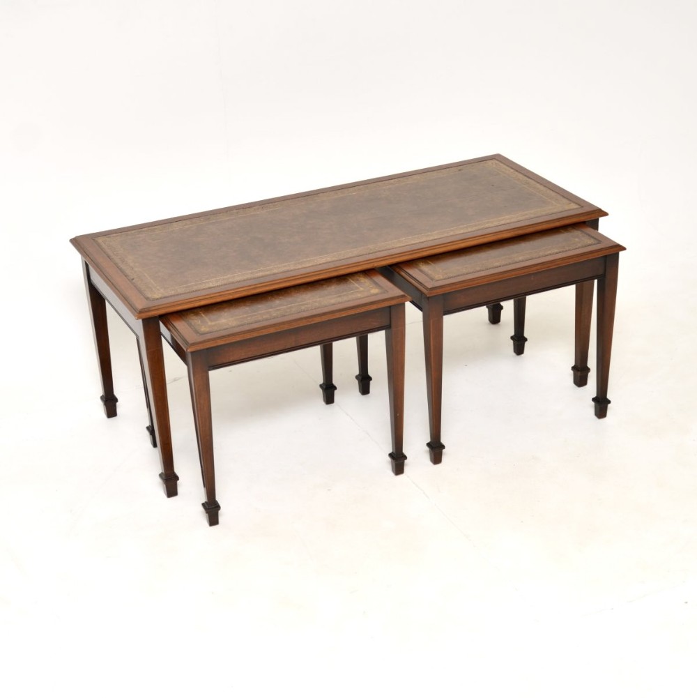 Antique Mahogany Leather Top Nesting Coffee Table / Side Tables
