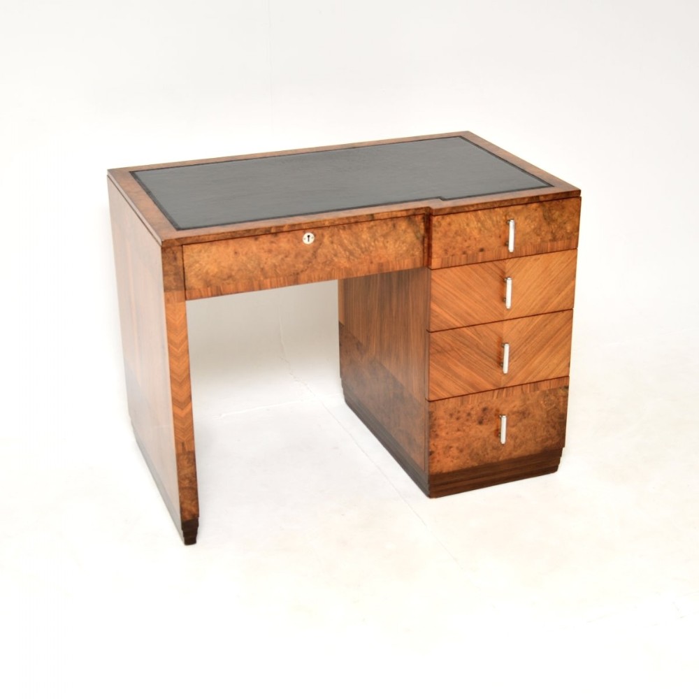 Art Deco Burr Walnut Leather Top Desk
