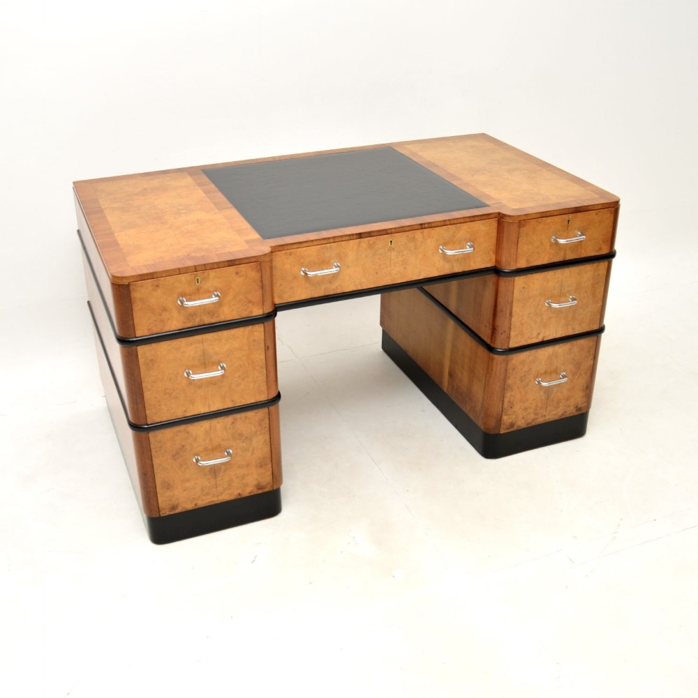 Art Deco Burr Walnut Pedestal Desk
