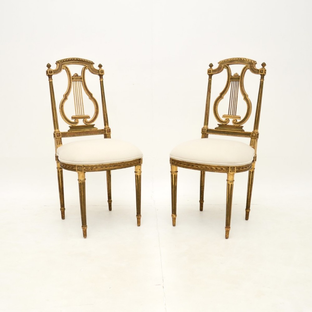 Pair of Antique French Gilt Wood Side Chairs
