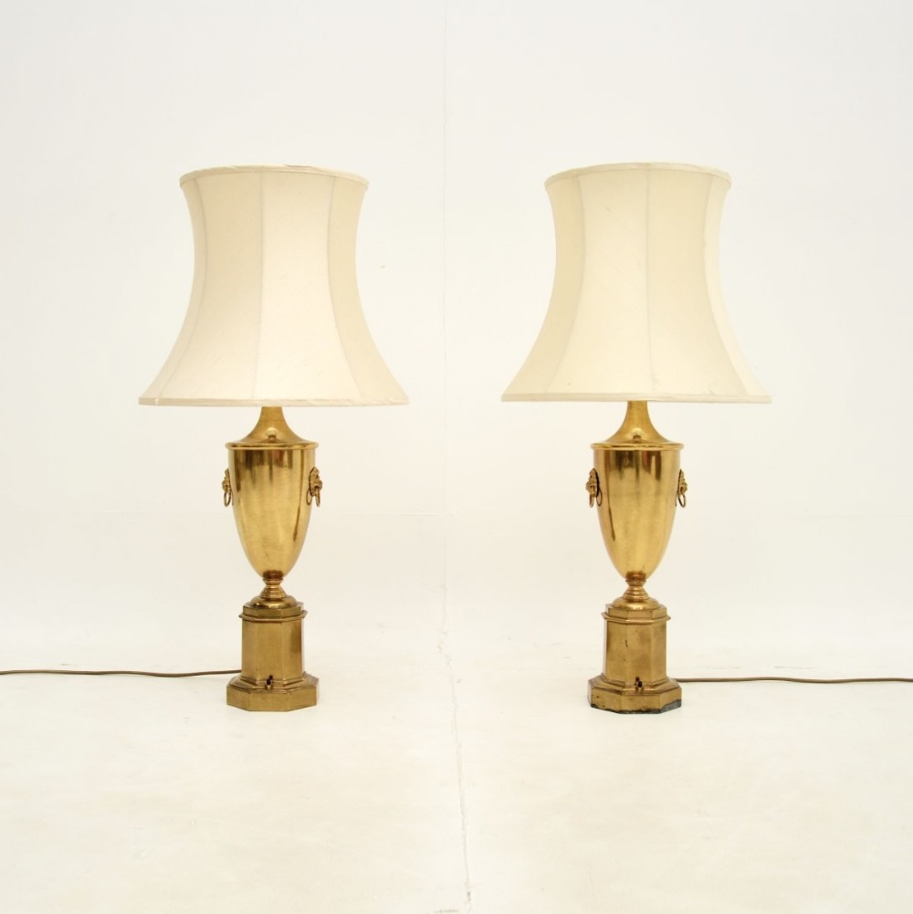 Pair of Antique Neoclassical Brass Table Lamps
