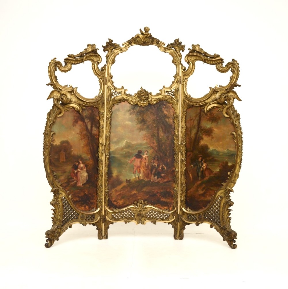 Antique French Painted Gilt Wood Screen
