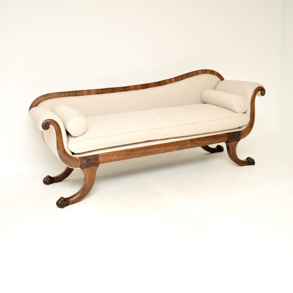 Antique Regency Period Chaise Longue in Brass Inlaid Rosewood
