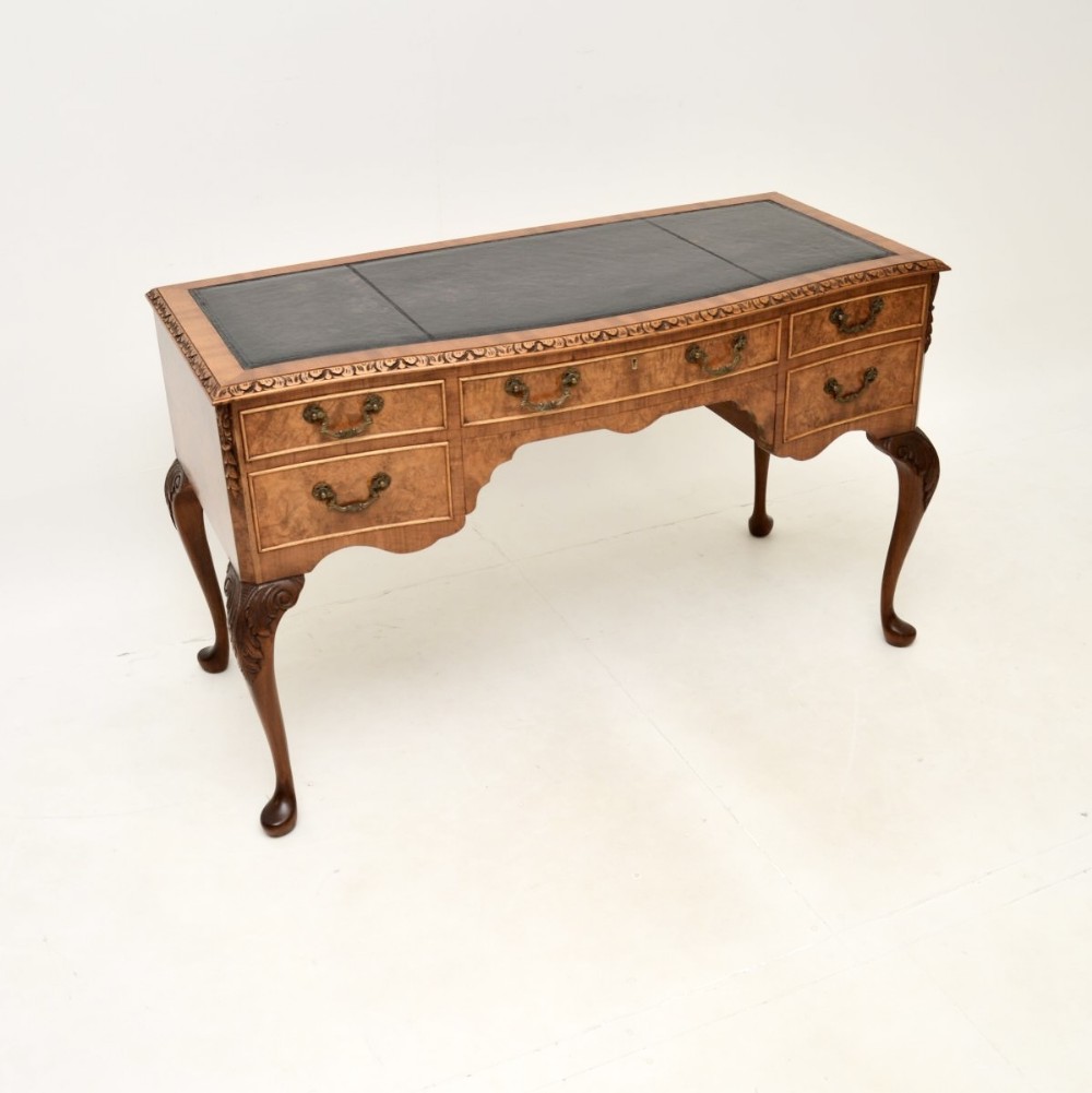 Antique Burr Walnut Leather Top Desk
