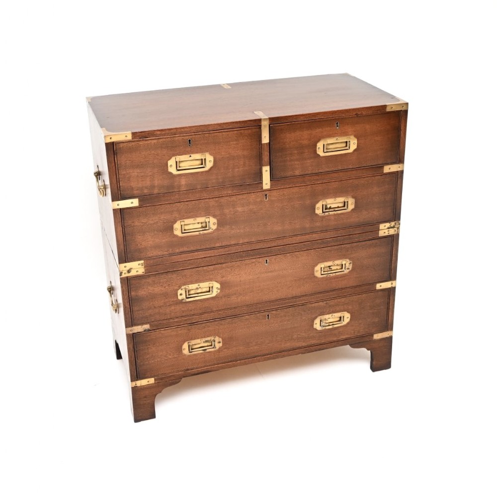 Antique Mahogany Military Campaign Style Chest of Drawers
