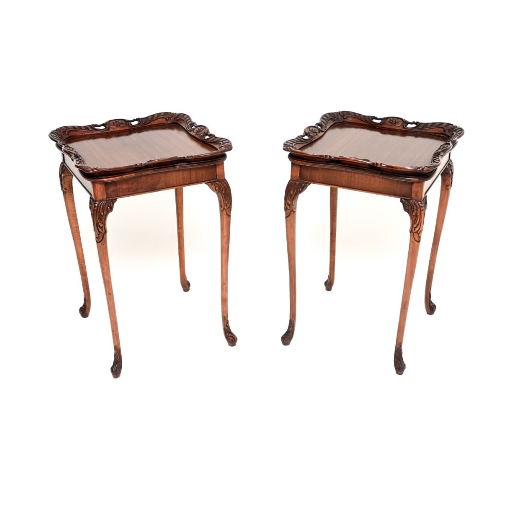 Pair of Antique Mahogany Tray Top Side Tables
