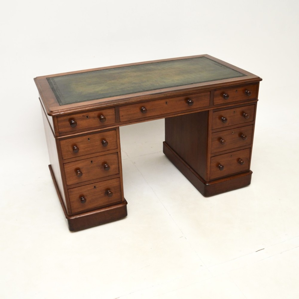 Antique Victorian Mahogany Leather Top Pedestal Desk
