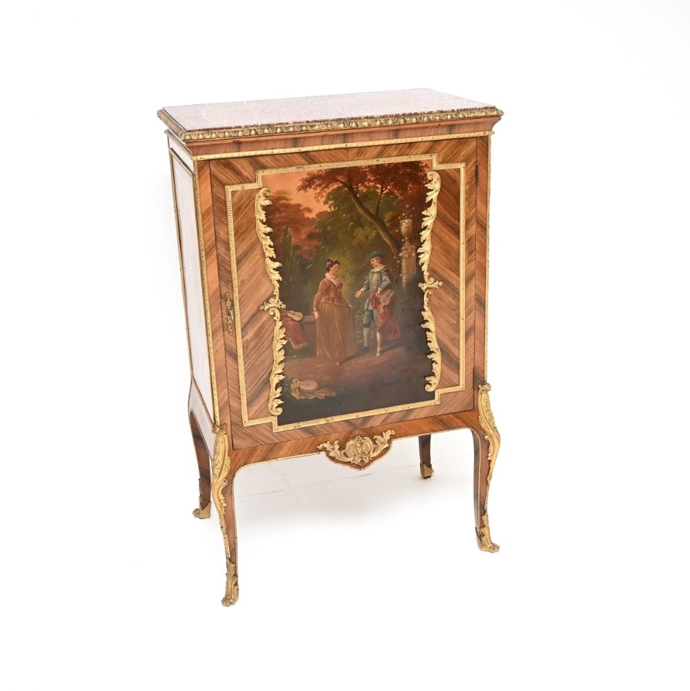 Antique French Marble Top Painted Cabinet

