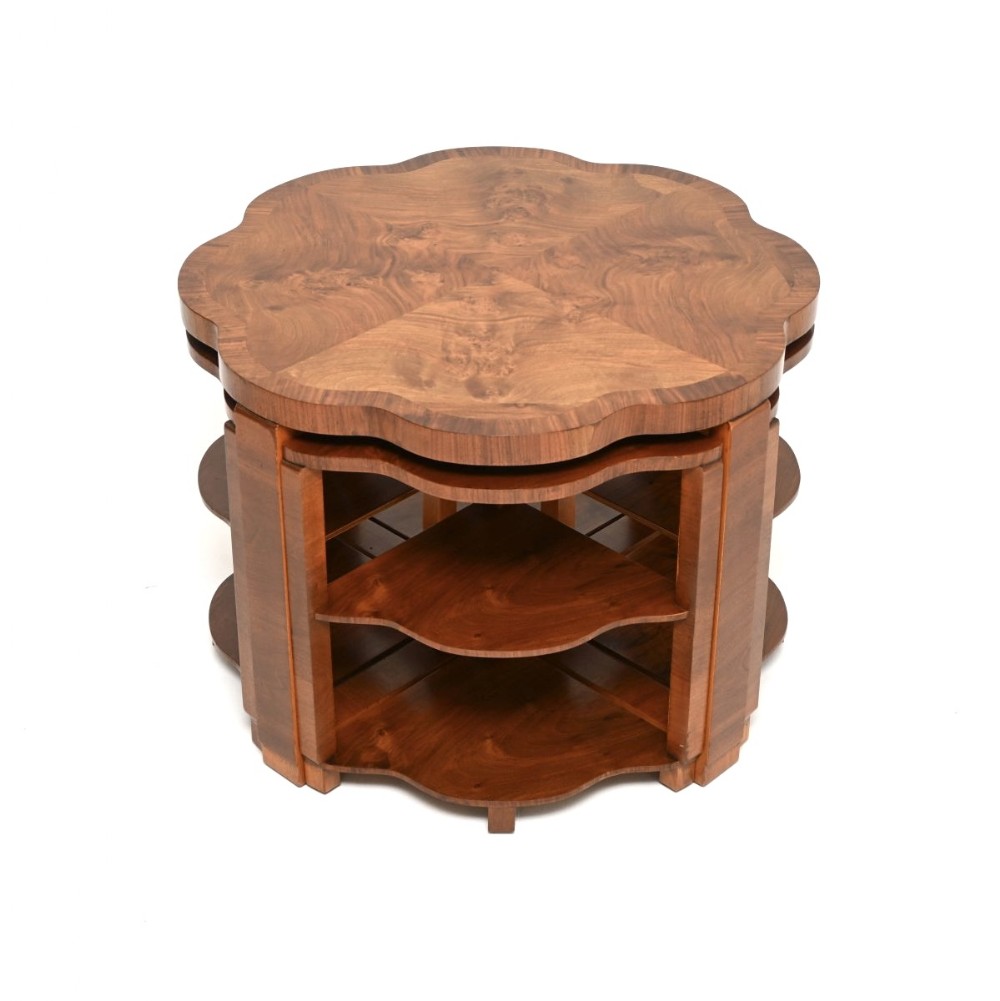 Art Deco Burr Walnut Nesting Coffee Table
