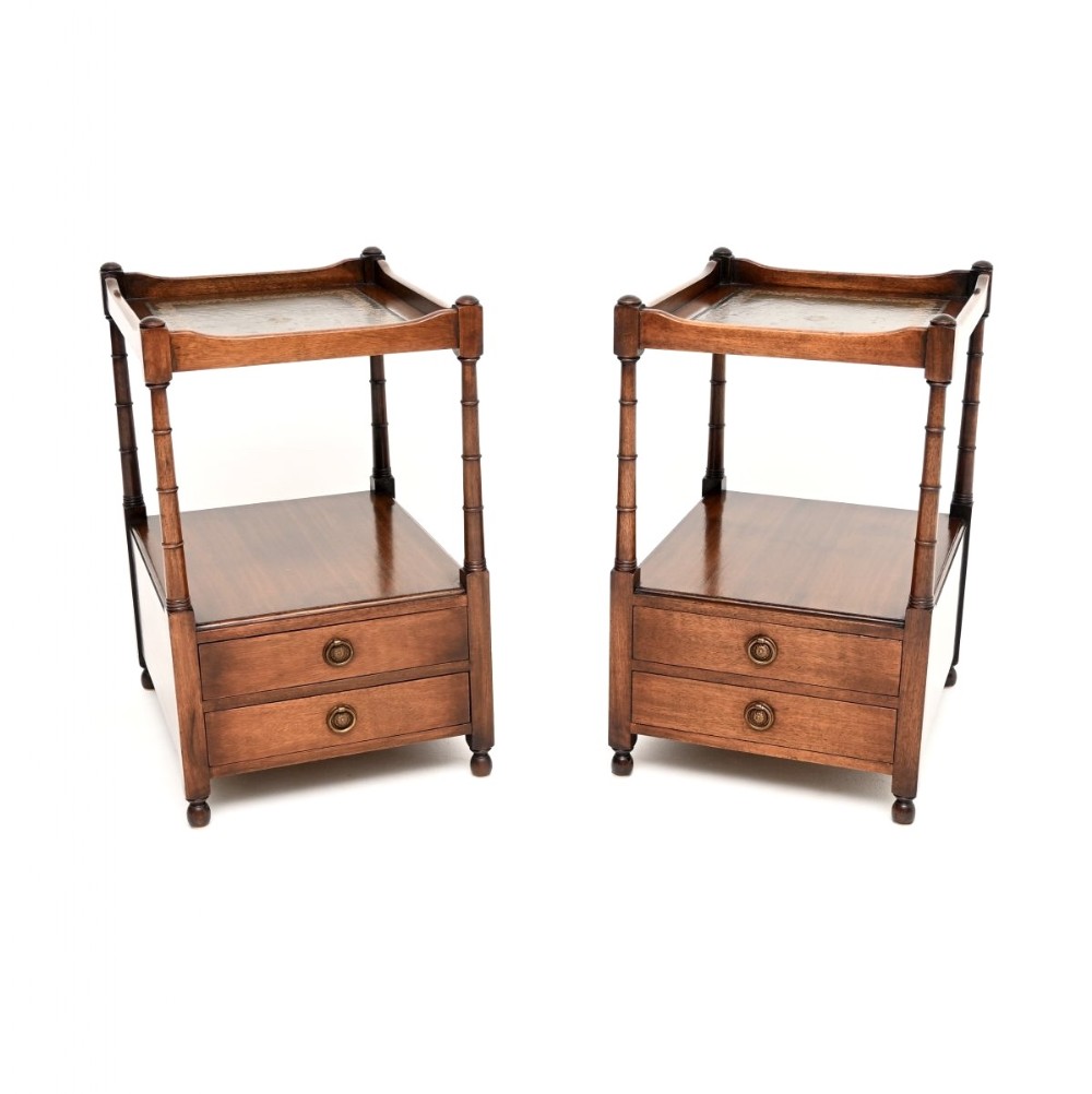 Pair of Antique Leather Top Mahogany Side Tables
