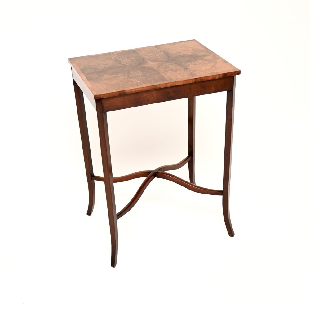 Antique Edwardian Burr Walnut Side Table
