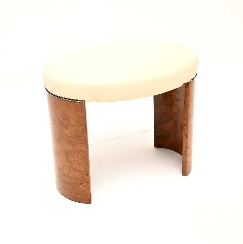Art Deco Burr Walnut and Leather Stool
