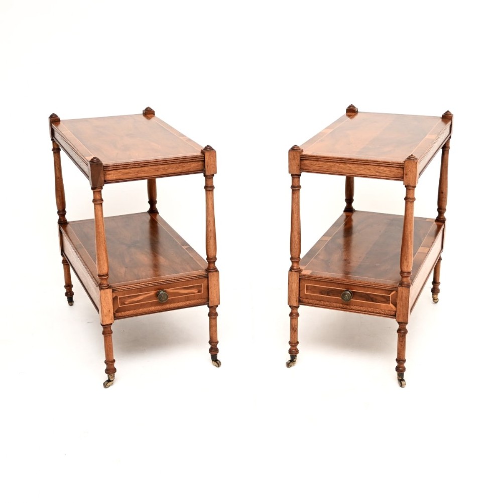 Pair of Antique Georgian Style Inlaid Yew Wood Side Tables
