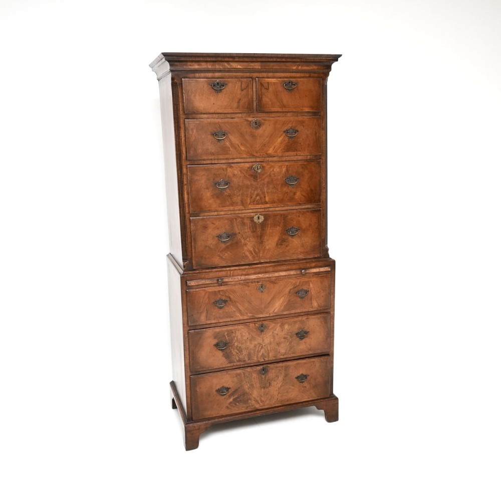 Antique Figured Walnut Chest on Chest of Drawers
