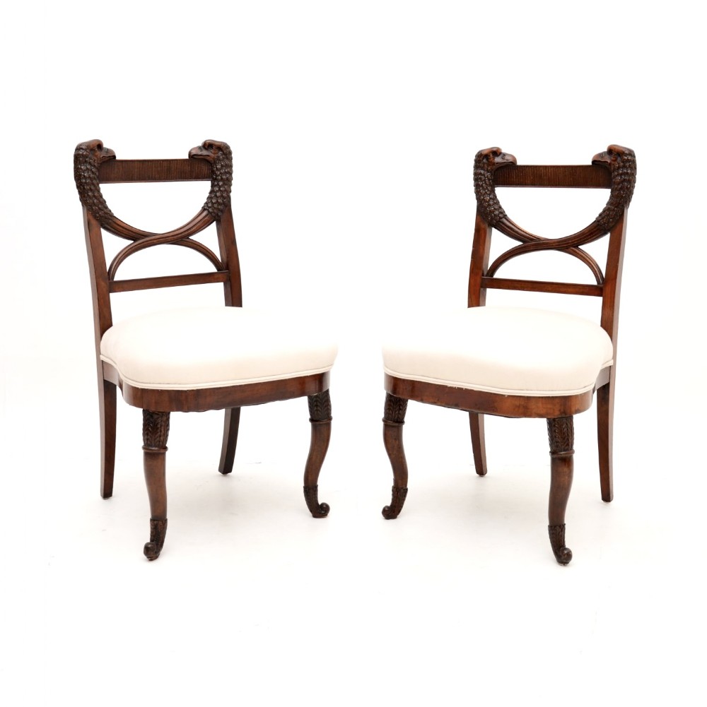 Pair of Antique Biedermeier Mahogany Side Chairs
