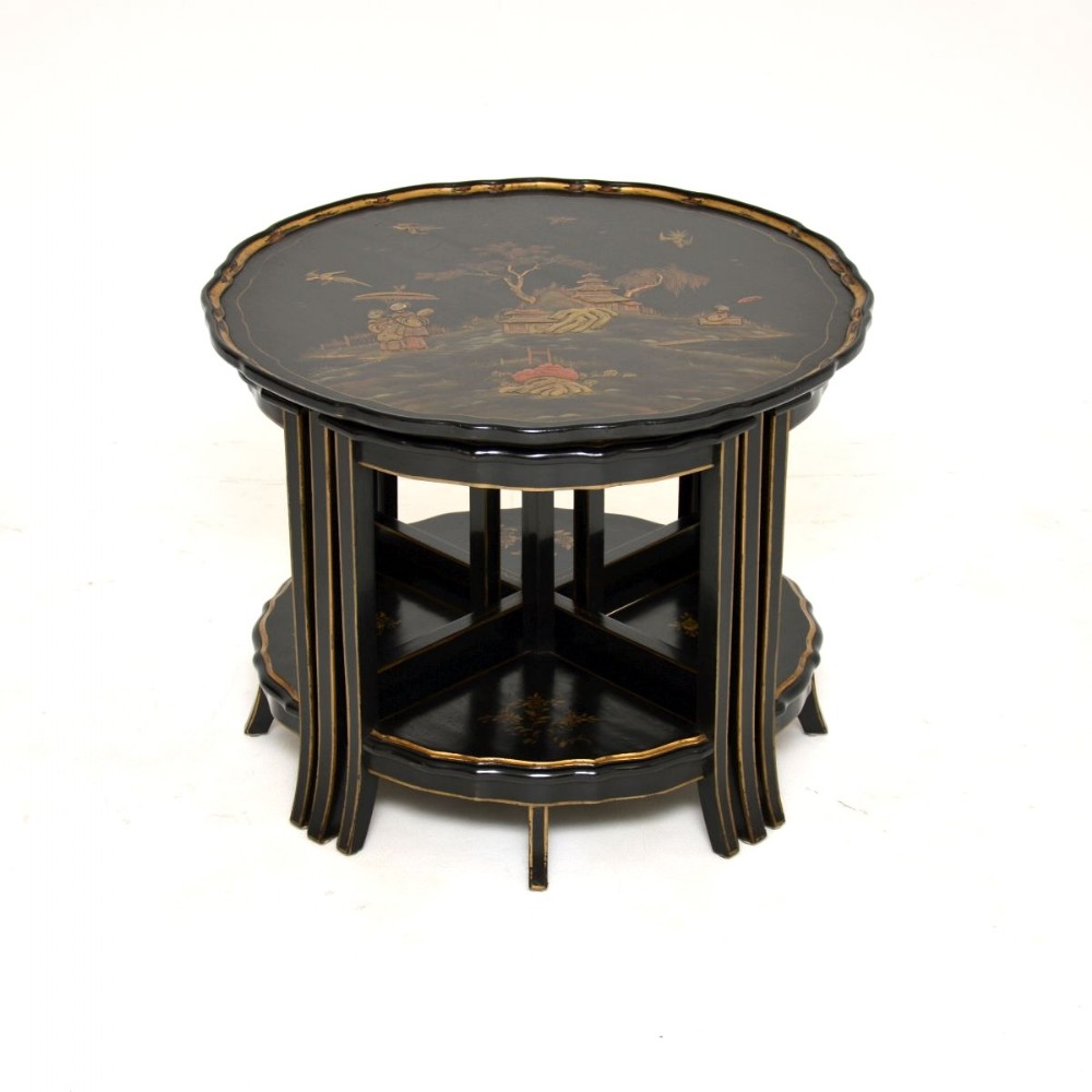 Antique Lacquered Chinoiserie Nesting Coffee Table
