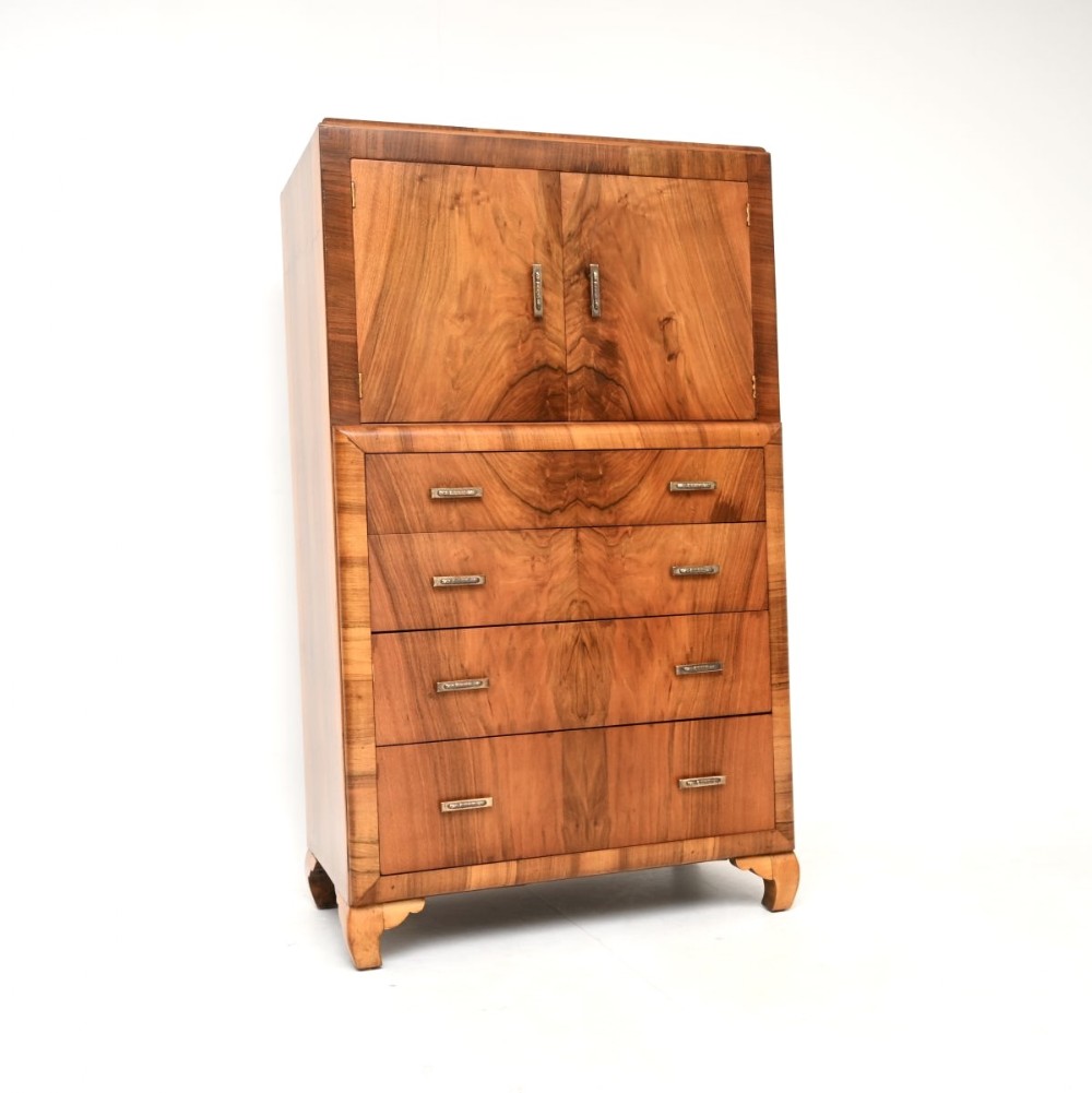 Art Deco Figured Walnut Tallboy Chest of Drawers / Cabinet
