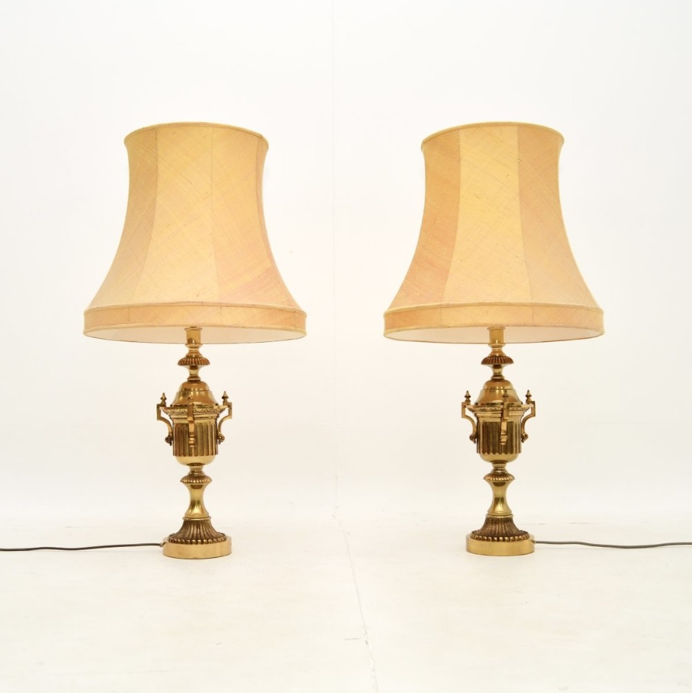 Pair of Antique Neoclassical Style Brass Table Lamps
