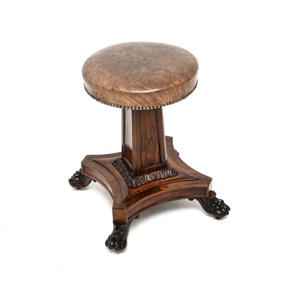 Antique William IV Rosewood and Leather Adjustable Piano Stool
