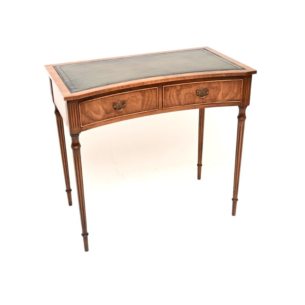 Antique Walnut Leather Top Concave Desk