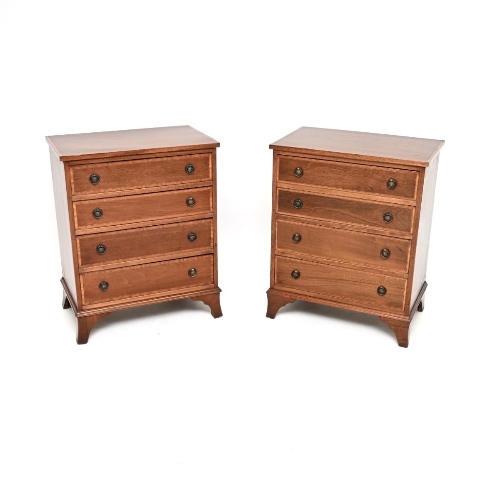 Pair of Antique Georgian Style Inlaid Mahogany Chests of Drawers
