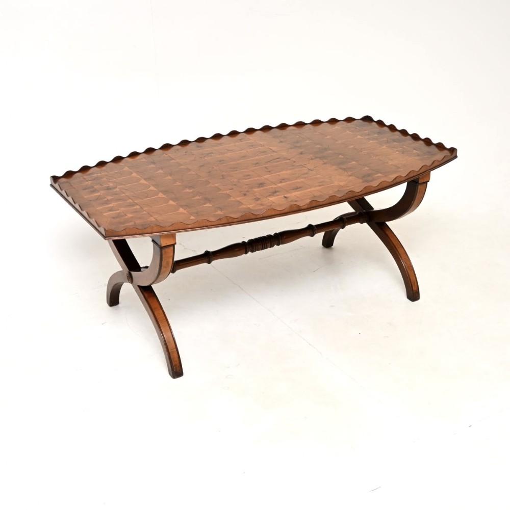 Antique Yew Wood Oyster Veneer Coffee Table
