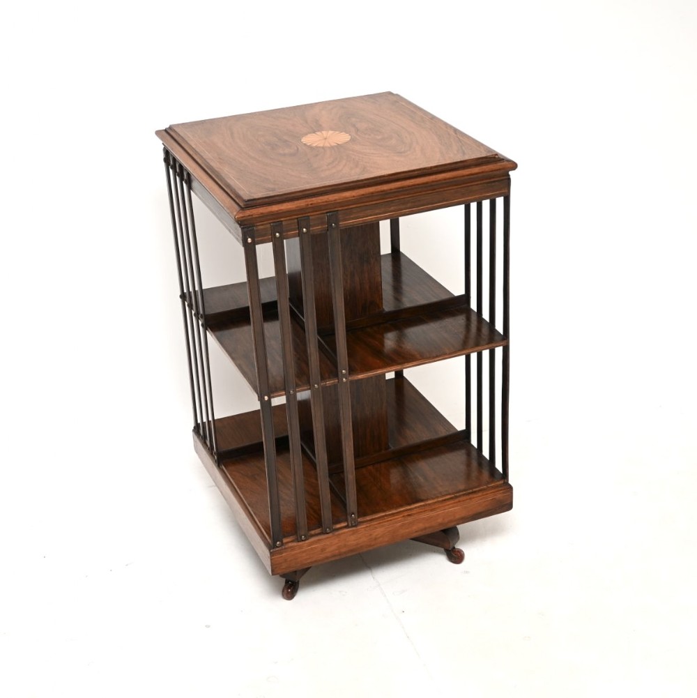 Antique Edwardian Inlaid Rosewood Revolving Bookcase
