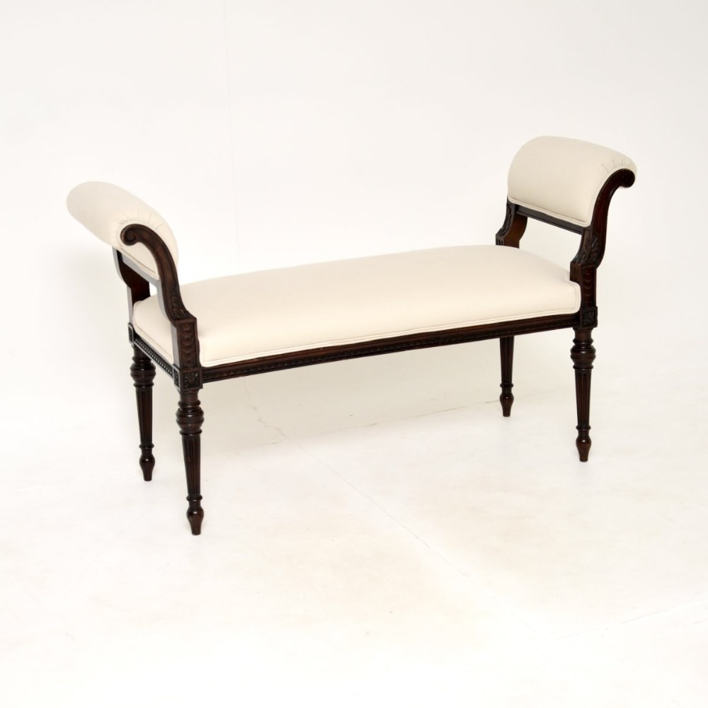 Antique Victorian Carved Mahogany Bench by Waring and Gillows
