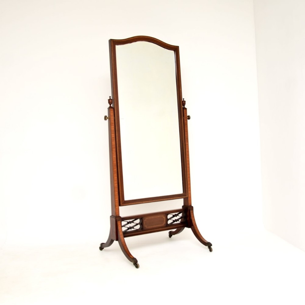 Antique Edwardian Inlaid Mahogany Cheval Mirror
