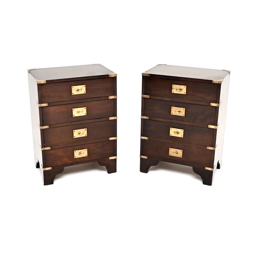 Pair of Antique Military Campaign Style Mahogany Bedside Chests
