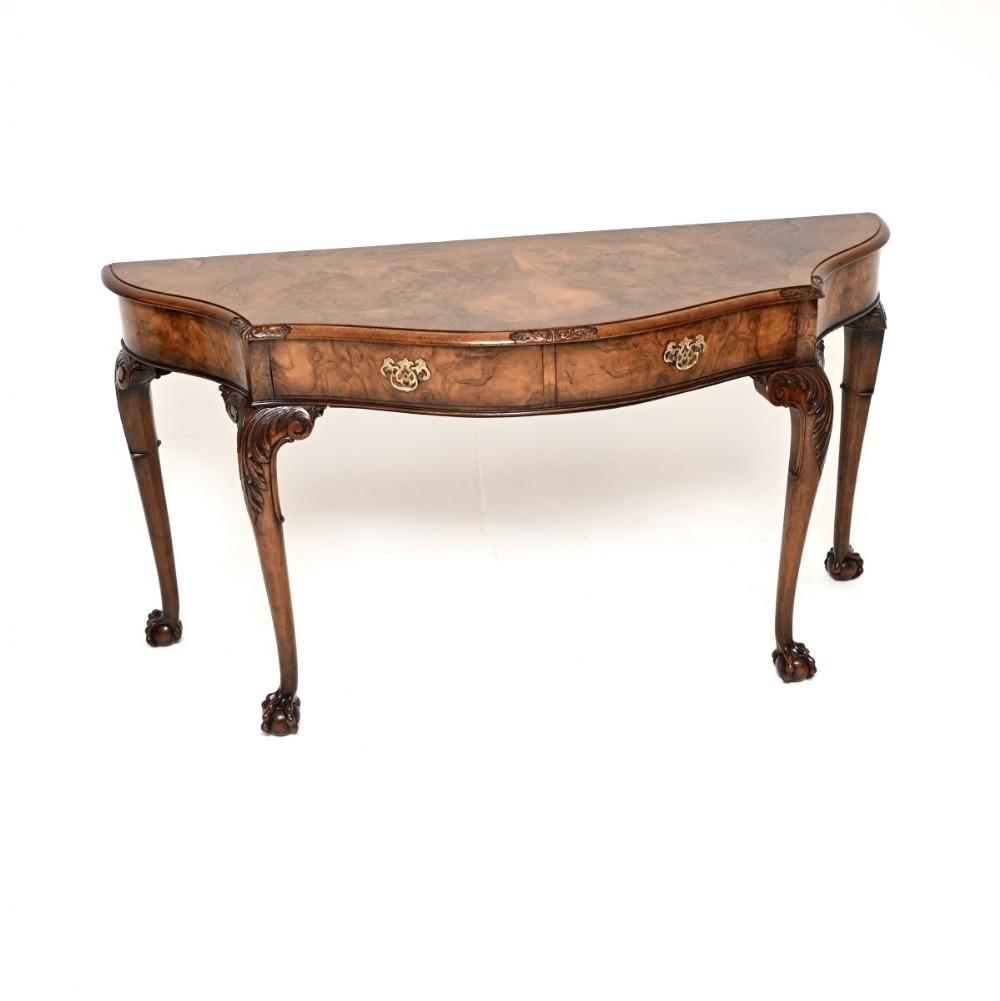 Large Antique Queen Anne Style Figured Walnut Console Table
