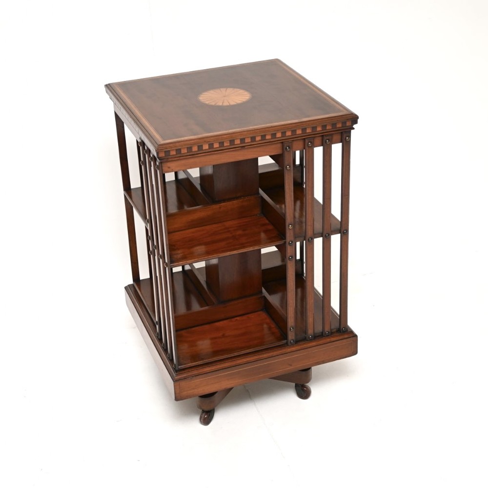 Antique Edwardian Inlaid Mahogany Revolving Bookcase
