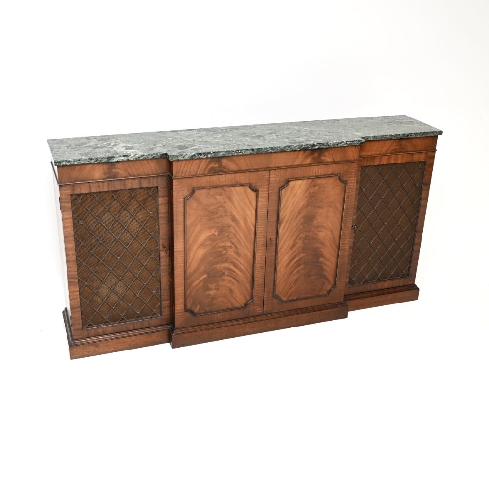 Antique Marble Top Grill Front Mahogany Sideboard
