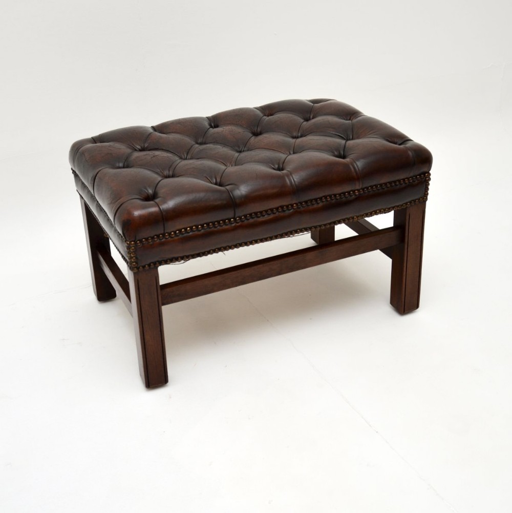 Antique Leather and Mahogany Stool

