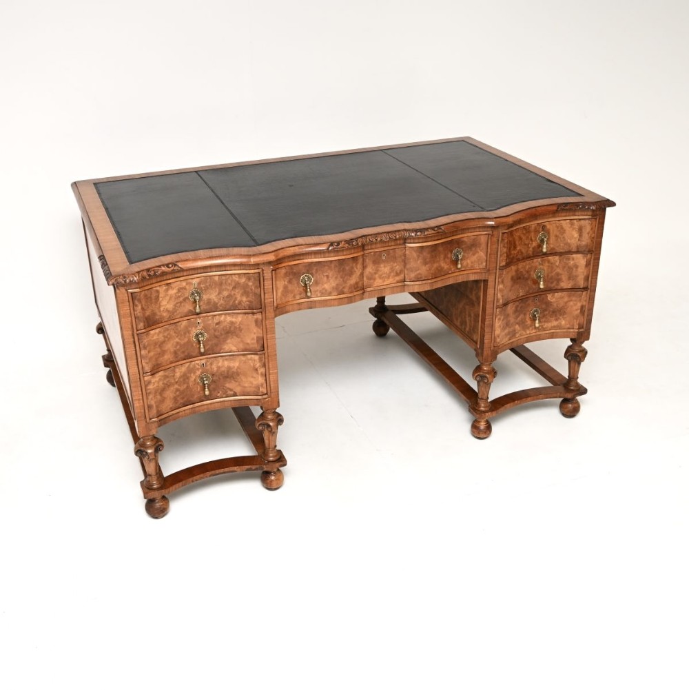 Antique Burr Walnut Leather Top Partners Desk by Maple and Co

