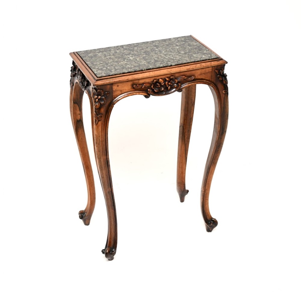 Antique Carved Rosewood and Marble Side Table