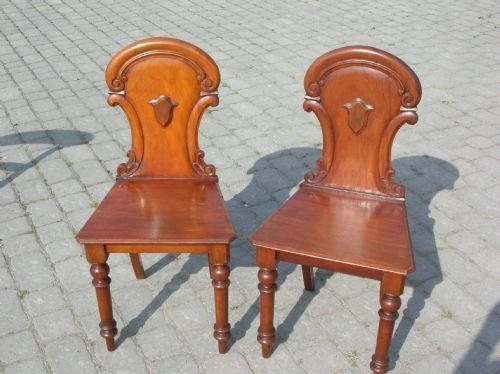Antique Pair of Mahogany Hall Chairs