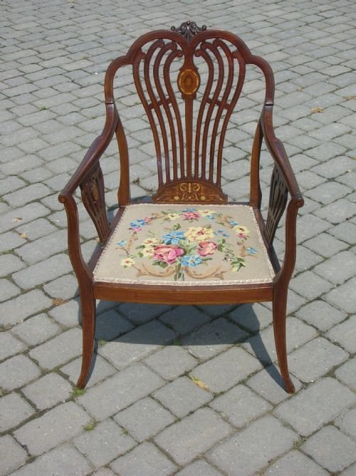 Antique Edwardian Mahogany Inlaid Armchair