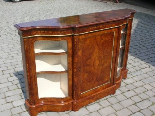 Antique Victorian Inlaid Burr Walnut Credenza