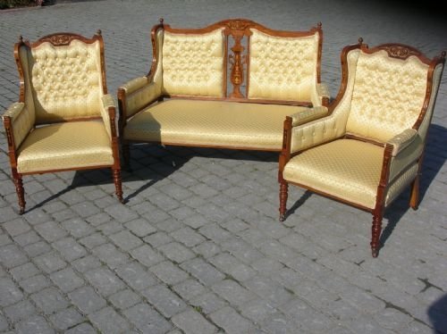 Antique Mahogany Inlaid Three Piece Suite