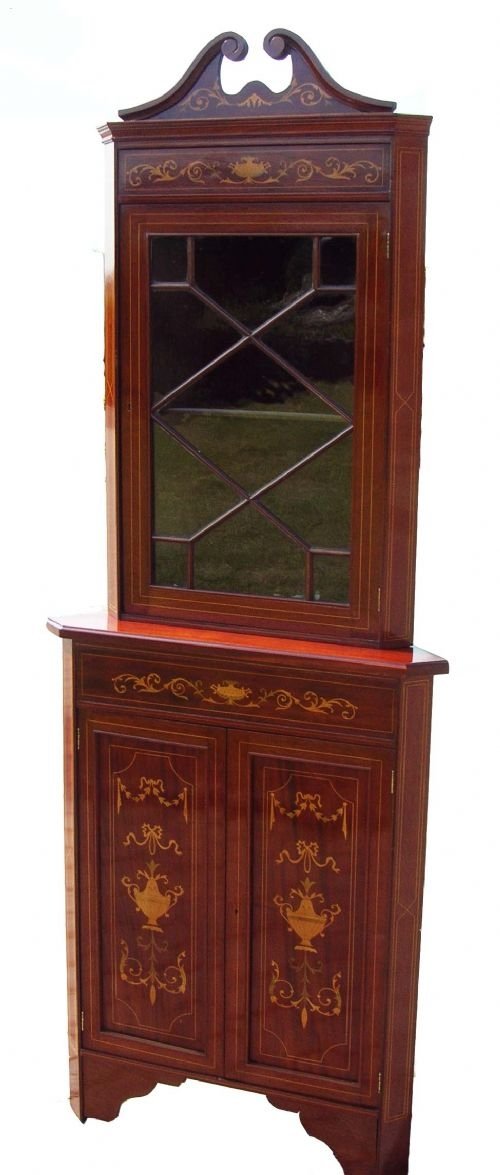 Antique Marquetry Inlaid Corner Cupboard
