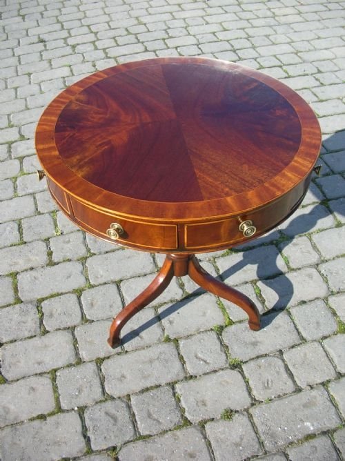 Antique Mahogany Inlaid Drum Table